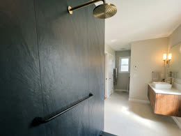 Dark slate walk-in shower
